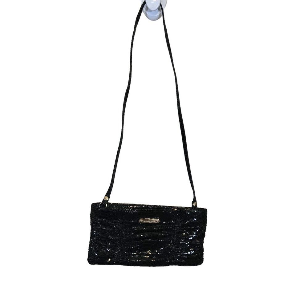 Michael Kors Faux Snakeskin Bunched Crossbody Shoulder Bag Clutch Shimmer Black